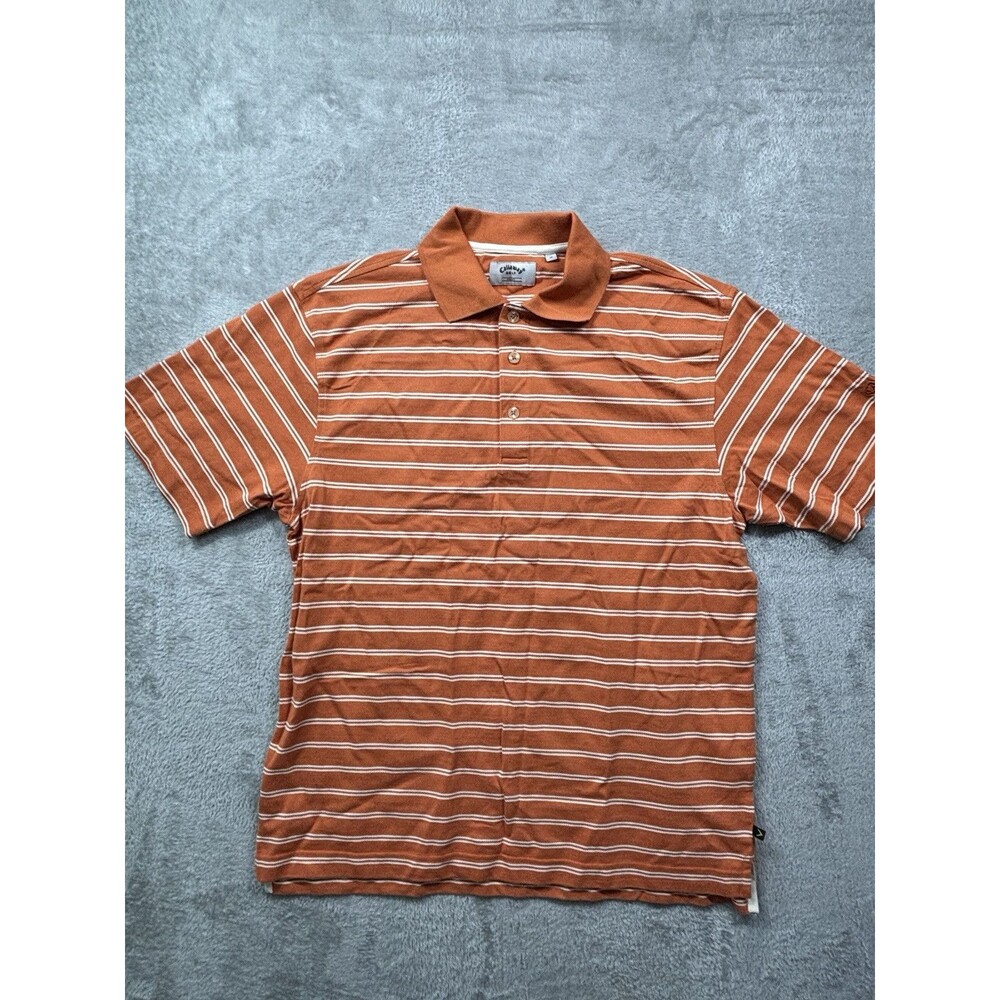 Callaway Golf Sport  Polo Shirt Mens Sz M Orange & White  Striped Short Sleeve